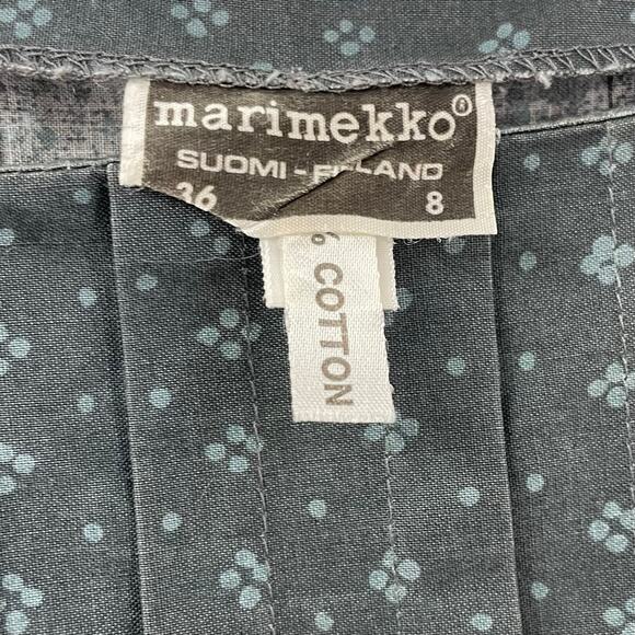 Marimekko 8 Mila Dress Muija Print Vintage 1970s Charcoal Gray Midi Scandinavian - Picture 6 of 11